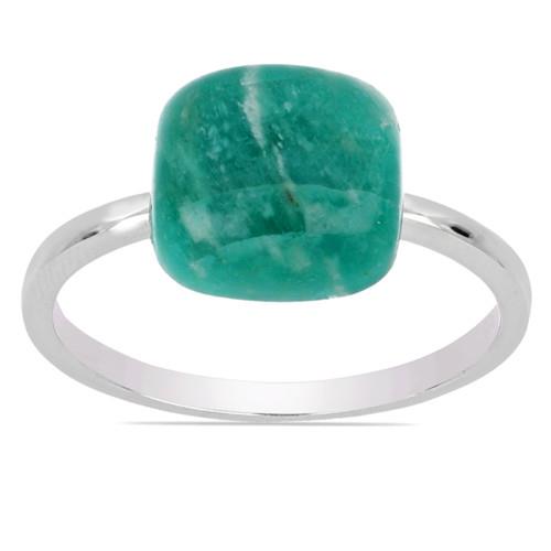 REAL AMAZONITE SINGLE  STONE RING IN 925 STERLING SILVER 